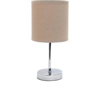 Mini gray table lamp fabric shade chrome base desk nightstand dorm bedroom
